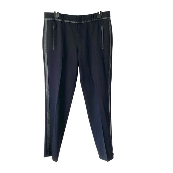 Vince Black Tuxedo Stripe Stretch Wool Ankle Pants size 6 Faux Leather - Picture 1 of 6